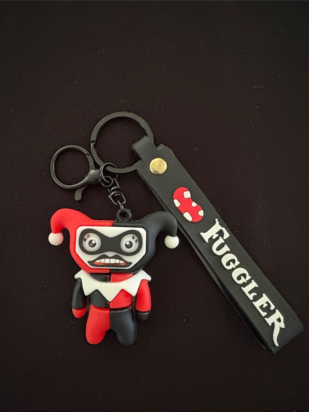 Red & Black Harlequin Fuggler Keychain Bag Charm With Strap